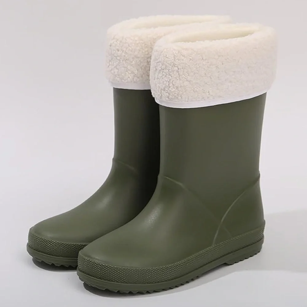Girls Green Rubber Boots with Cream Fleece Lining Size 3 New No Box